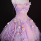 Sweety Pink Ball Gown Spaghetti Strap 3D Floral Tulle Short Prom Dress Homecoming Dress SH6440