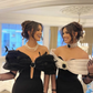 Classic Black-White Sheath Off the Shoulder Satin Prom Dress Evening Dress SH5530