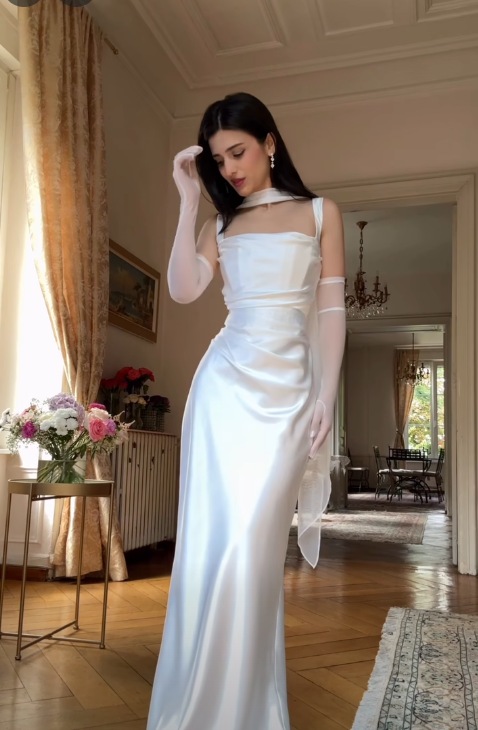 Elegant Sheath Strap Royal Blue Satin Long Prom Dress Wedding Guest Dress SH5353
