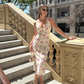 Simple A Line V Neck Print Floral Chiffon Prom Dress Evening Dress SH1604