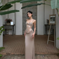 Sexy Sheath Spaghetti Strap Brown Lace Satin Prom Dress Evening Dress Formal Gown SH3922