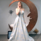 Elegant A Line Strapless Baby Blue Satin Long Prom Dress Evening Dress SH2173