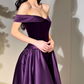 Elegant Purple A Line Off the Shoulder Velvet Satin Long Prom Dress Evening Dress SH6746