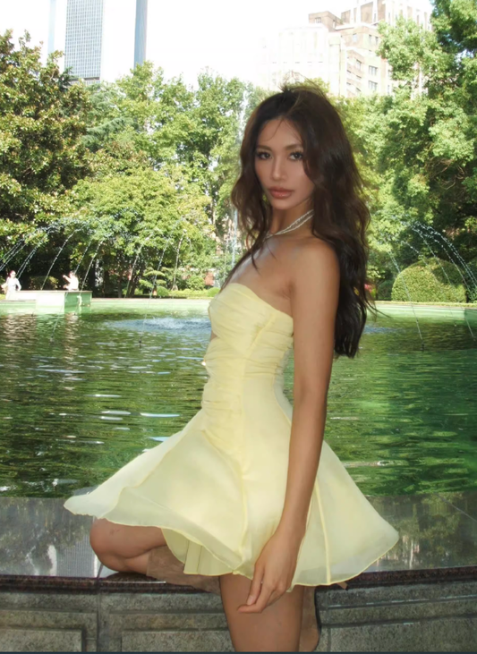 Cute Yellow A Line Sweetheart Neck Organza Short Prom Dress Homecoming Dress SH4389
