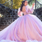 Cute Pink A Line Long Sleeve Flower Tulle Quinceanera Dresses Ball Gown SH2556