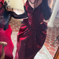 Burgundy Sheath Spaghetti Strap Velvet Tea Length Prom Dress Evening Dress SH4238