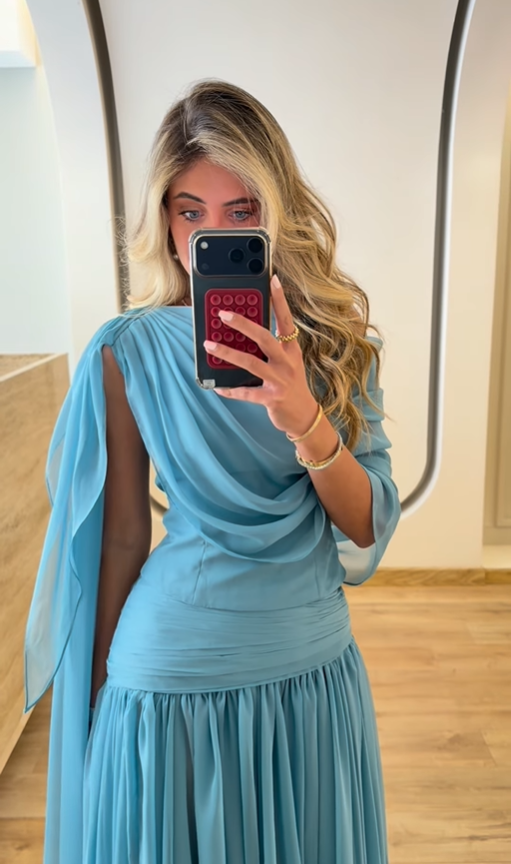 Lake Blue A Line Flowy Chiffon Long Prom Dress Party Evening Dress SH5705