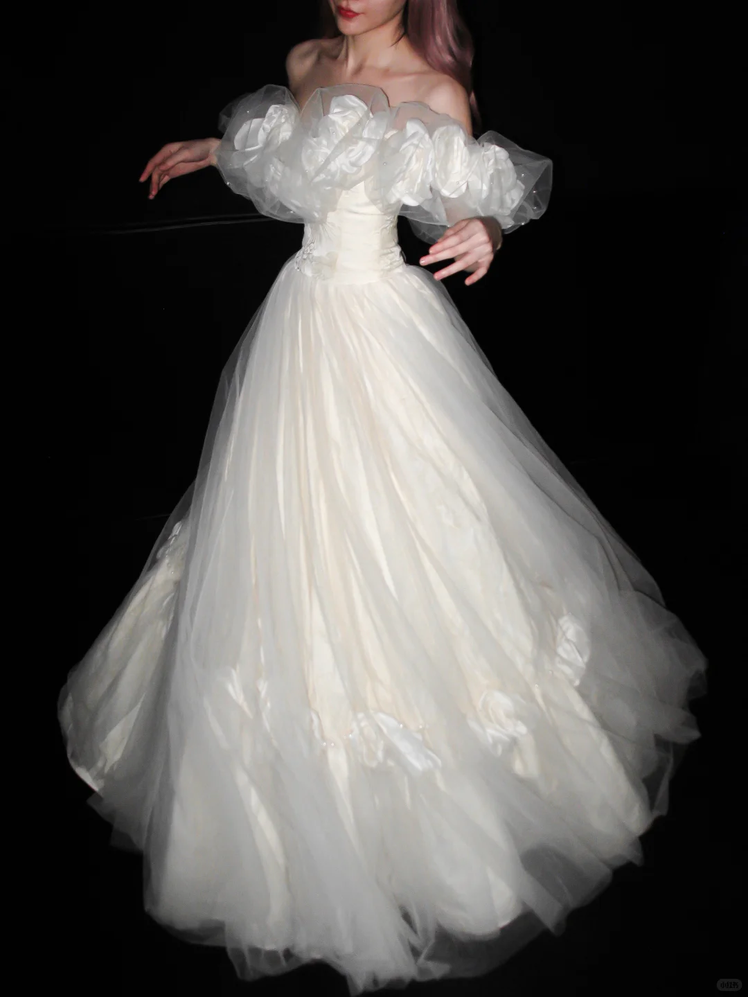 Elegant Princess Ball Gown Off the Shoulder Floral Tulle Wedding Dress SH5552