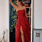 Sexy Red Chiffon Tiered Long Prom Dress A Line Slit Evening Dress SH1495
