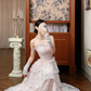 Vintage Princess Light Pink A Line Layered Lace Long Prom Dress Evening Dress SH5657