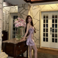 Cute Purple Spaghetti Strap Satin Short Homecoming Dress Vacation Dress SH5195