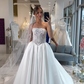 Luxurious Beaded Ball Gown Strapless White Satin Long Train Wedding Dress SH6107