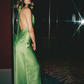 Charming A Line Halter Green Satin Long Open Back Prom Dress Evening Dress SH2109