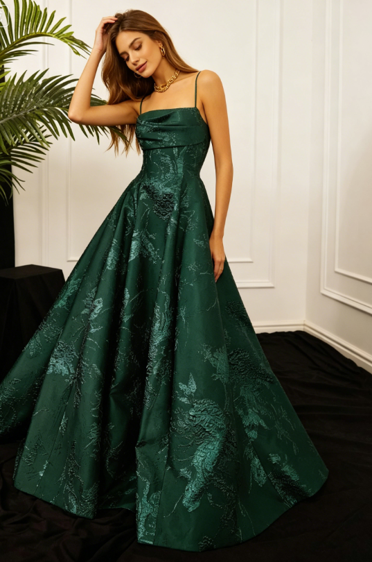 Long Spaghetti Straps A-line Green Prom Dresses, Long Prom Dresses SH382