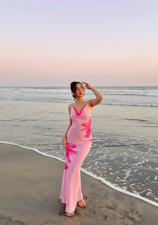 Pink Lily Sheath Straps Chiffon Long Prom Dress Vacation Dress SH6258