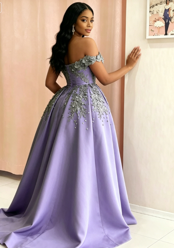 Mermaid Evening Dress Off Shoulder Silver Lace Embroidery Prom Dresses SA692