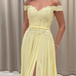 Summer Light Yellow A Line Lace Chiffon Long Prom Dress Party Evening Dress SH5706