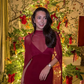 Navy Blue Elegant Sheath V Neck Satin Chiffon Prom Dress Wedding Guest Dress SH5322