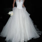 Cute White Ball Gown Sweetheart Neck Satin Tulle Long Train Wedding Dress SH8898
