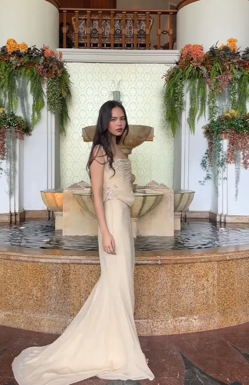 Sexy Two Piece Mermaid Straps Appliques Apricot Chiffon Long Prom Dress SH5339