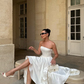 Simple White A Line Strapless Corset Satin Prom Dress Evening Dress SH6603