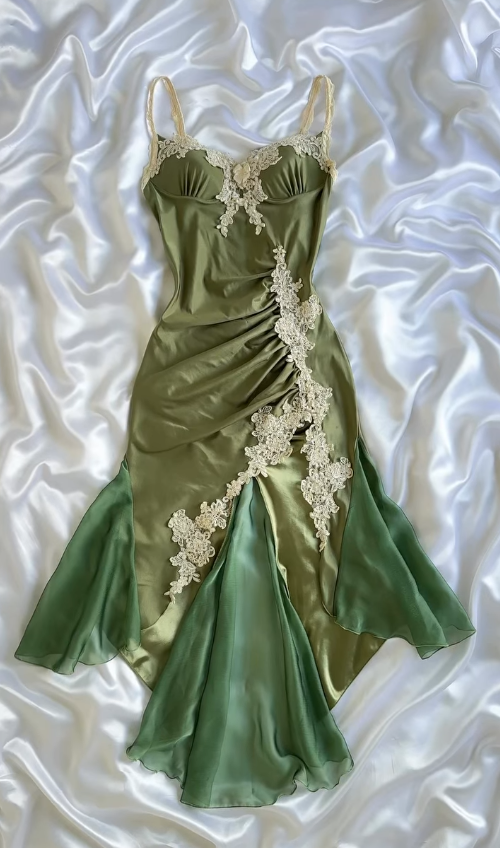 Vintage Sage Green Mermaid Chiffon Satin Tea Length Party Dress Prom Dress SH5470