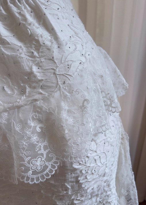 Cute A Line Spaghetti Strap Tiered Pearl White Lace Party Dress Evening Dress SH2818