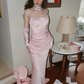 Gentle Pink Sheath Strapless Satin Long Prom Dress Party Dress SH5316