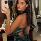 Charming Sheath Halter Green Velvet Open Back Prom Dress Evening Dress SH2217