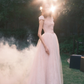 Princess A Line Round Neck Beaded White Lace Tulle Long Prom Dress Evening Dress SH3317