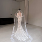 Stunning Mermaid Long Sleeve V Neck Lace Long Train Wedding Dress with Slit SH7724