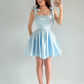 Baby Blue A Line Bow Straps Satin Short Prom Dress Homecoming Dress SH6009