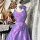Vintage Romantic Purple A Line Spaghetti Strap Bow Satin Prom Dress Evening Dress SH5627