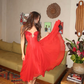 Charming Red A Line Spaghetti Strap Chiffon Backless Prom Dress Evening Dress SH6062