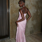 Pink Mermaid Strapless Pleated Satin Long Wedding Guest Dress Party Dress SH3308