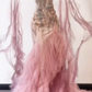 Romantic Pink Mermaid Strapless Exquisite Beaded Tulle Long Prom Dress SH5035