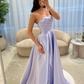 Gentle Lilac A Line Strapless Satin Long Prom Dress Party Evening Dress SH5702