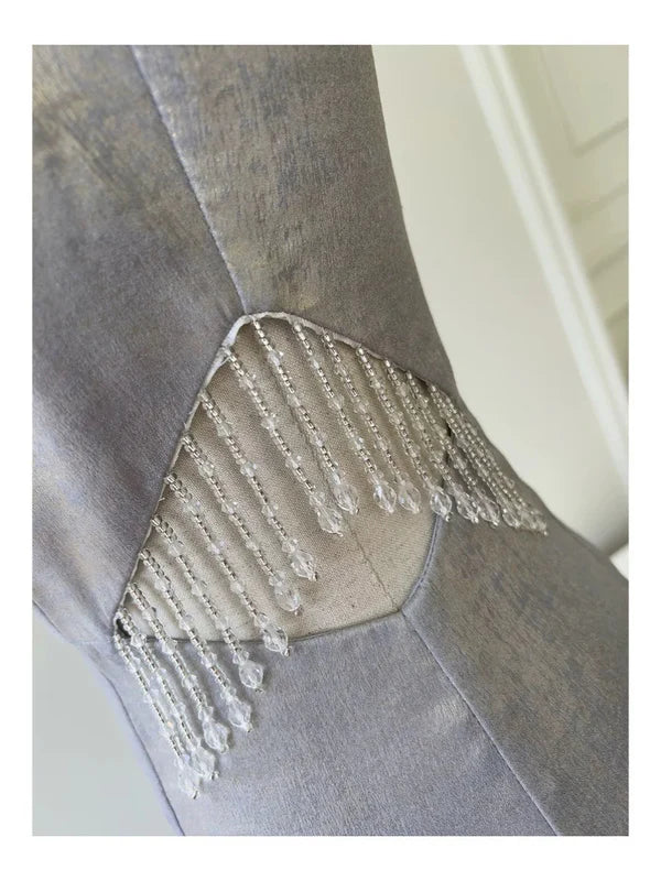 Grey A Line Spaghetti Strap Beaded Satin Short Homecoming Dress Cocktail Dress SH3870