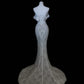 White Elegant Mermaid Off the Shoulder Beaded Lace Long Prom Dress Party Dress SH3494