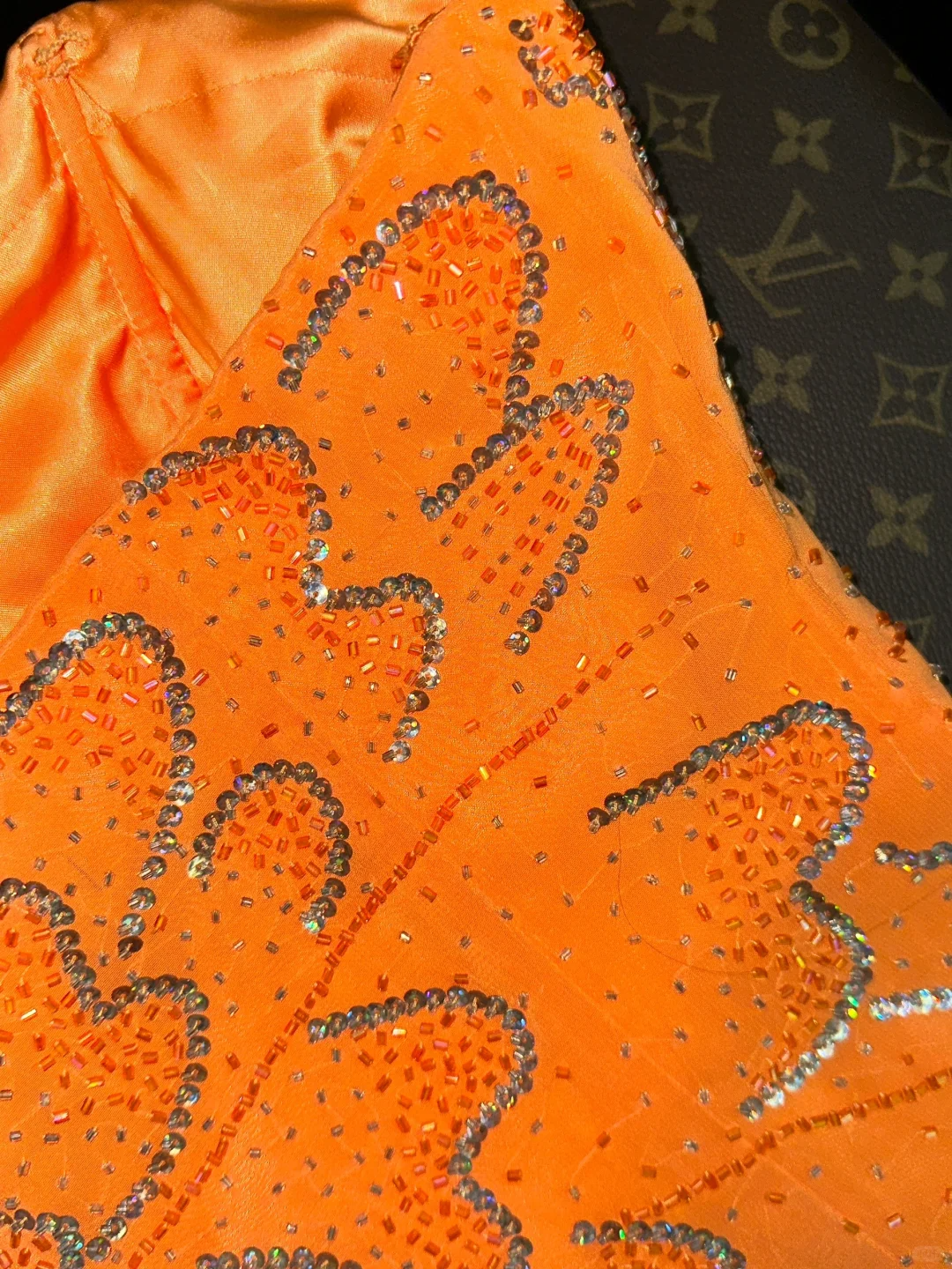 Stunning Mermaid Strapless Beaded Sequin Orange Chiffon Long Prom Dress Party Dress SH3043
