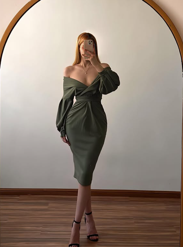 Vintage Elegant Sheath Long Sleeve Sage Green Satin Short Prom Dress Homecoming Dress SH6967