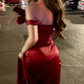 Fashion Red Off The Shoulder Mermaid Long Slit Prom Evening Dress SH1436