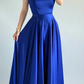 Simple Royal Blue A Line Spaghetti Straps Satin Prom Dress Date Dress SH5549