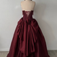 Vintage Burgundy Halter Beaded Satin Long Prom Dress Party Dress SH5531