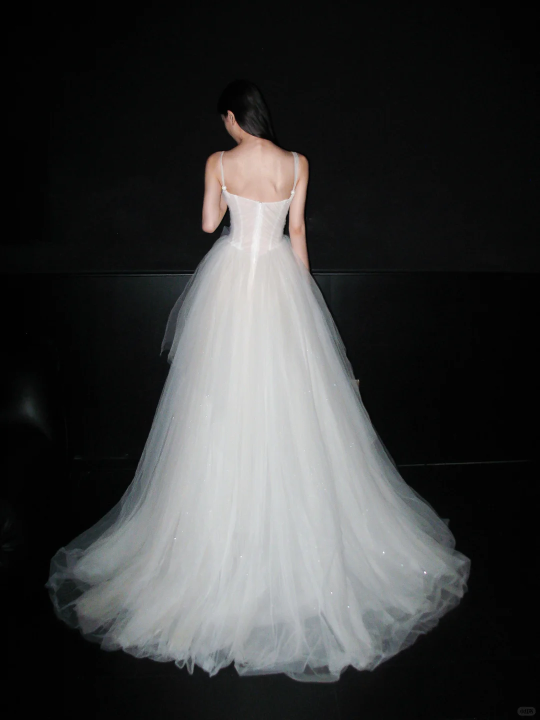 Elegant Ball Gown Spaghetti Strap Flowy Tulle Long Wedding Dress SH6623