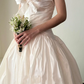 Sweety White Ball Gown Strapless Pleated Satin Long Wedding Dress SH5154
