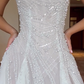 Dazzling A Line Strapless Pearl Sequin Beaded White Tulle Slit Wedding Dress SH6099