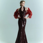 Imperial Burgundy Mermaid Halter Sequin Long Sweep Prom Dress Evening Dress SH4223
