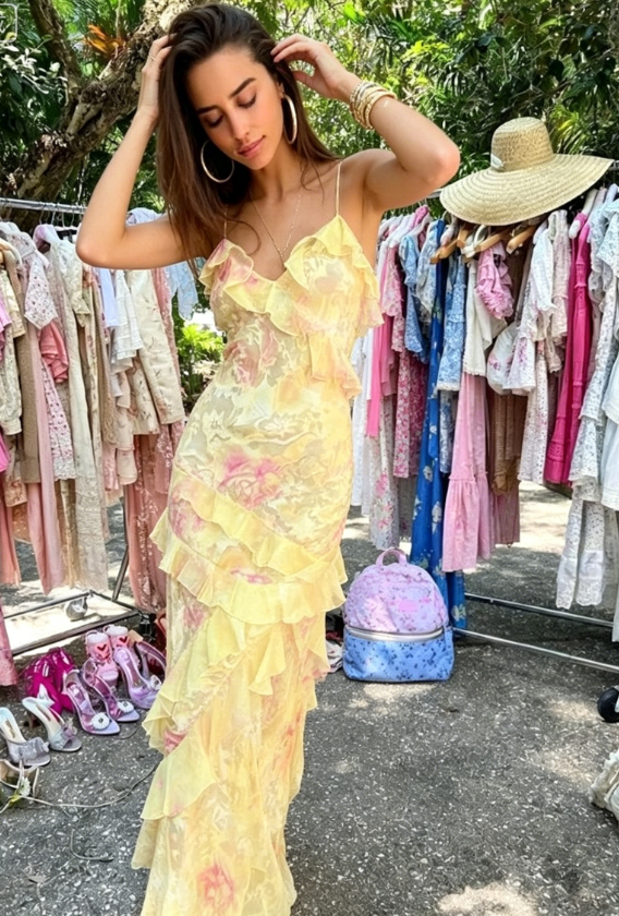 Lovely Yellow Ruffles Long Prom Dress Evening Dress SH963