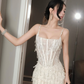 Ivory Sheath Spaghetti Straps Corset Beading Tulle Cocktail Dress Homecoming Dress SH6168